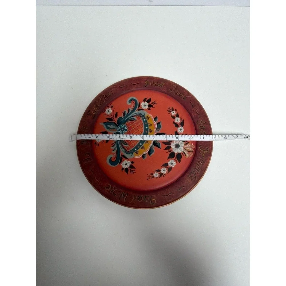 Vintage Hand-Painted Rosemaling Wooden Plate - Good Food, Good Wine, Good Friend
